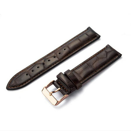 18mm Brown Classic Luxury Top Layer Bamboo Grain Genuine Leather Watch Band Replacement Strap Belt Stainless Steel Rose Gold Pin Clasp with