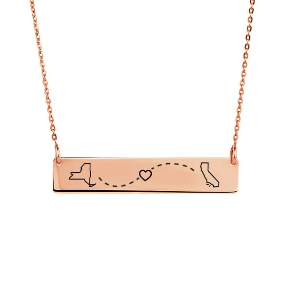 AsterOutdoor - Stainless Steel Location Pendant Engravable Rose Gold Long Distance Bar Necklace - Custom States Friendship Jewelry