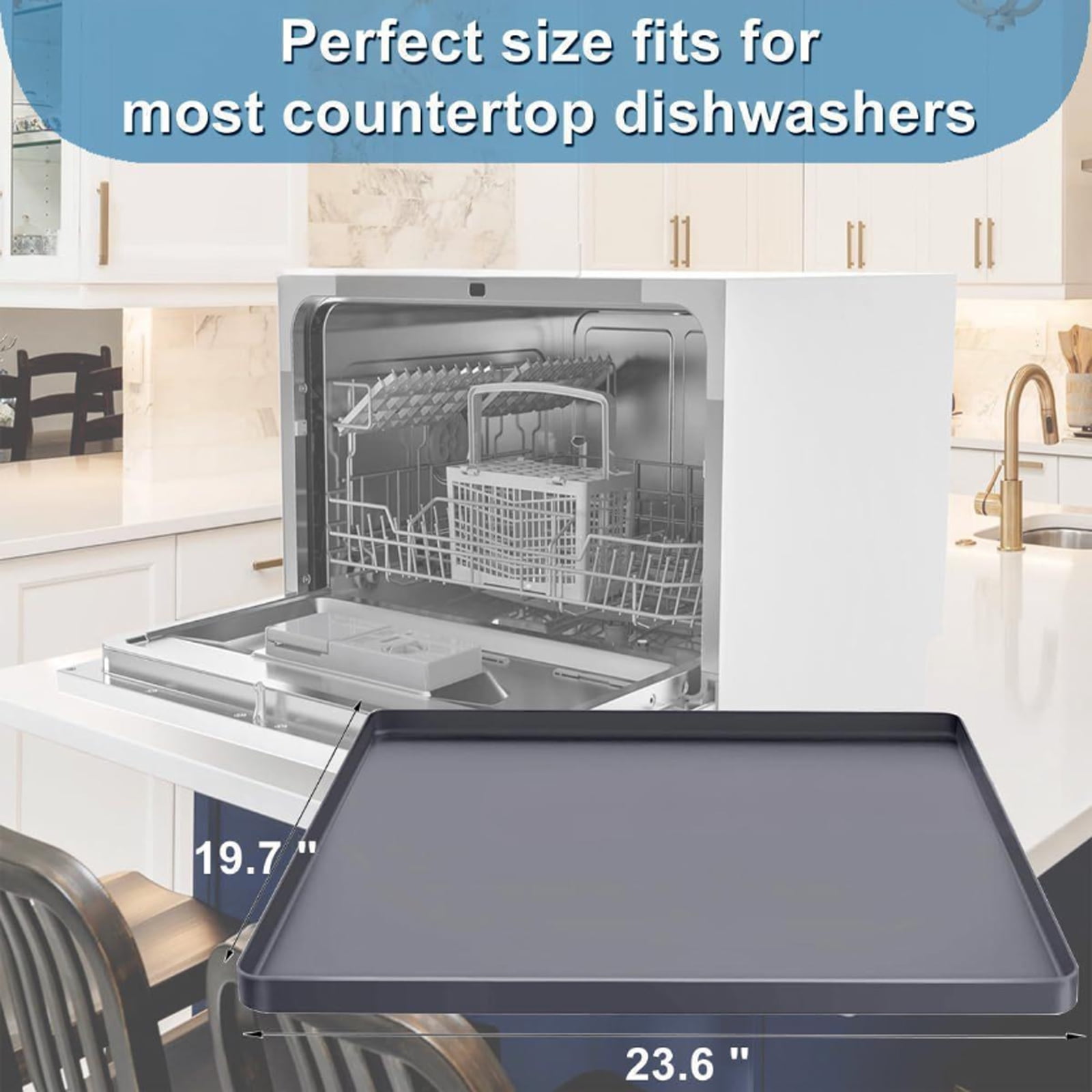 Multi-Function Dishwasher Silicone Mat with Raised Edges, Drying Drain Pan, Countertop Floor Protector