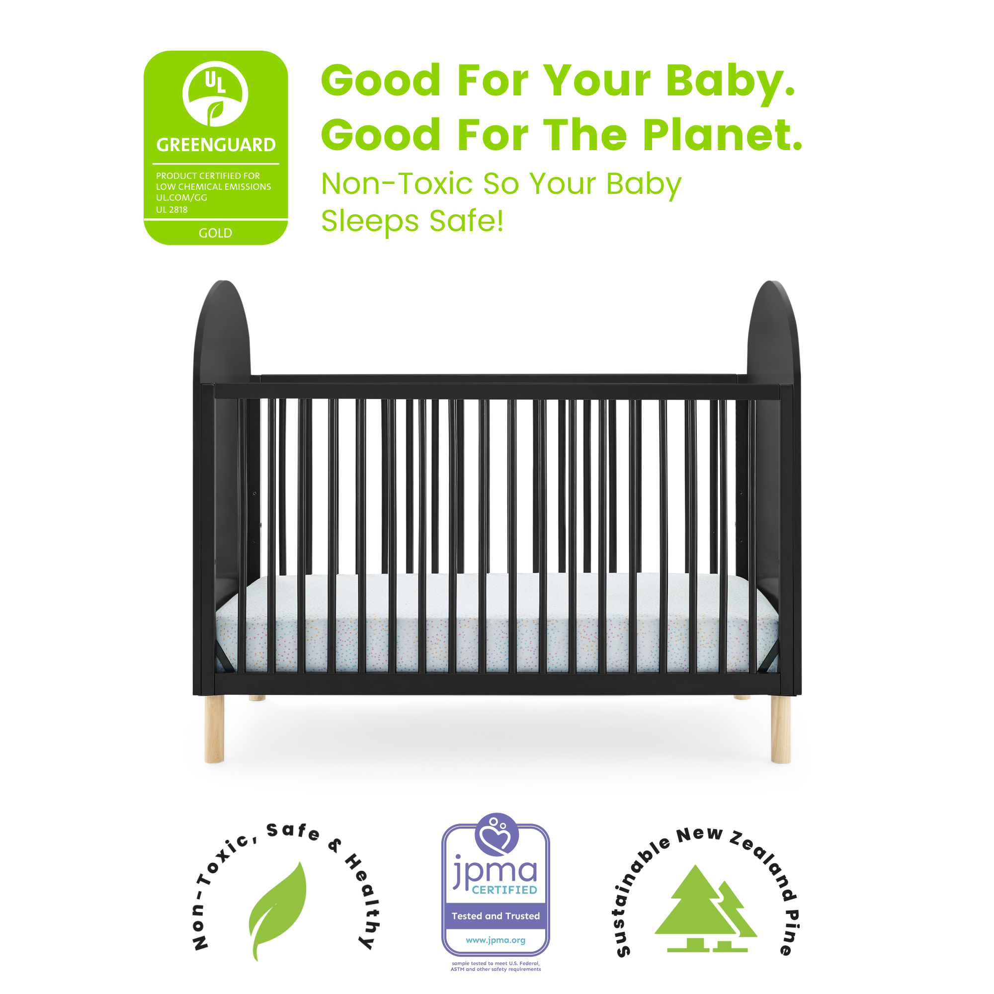 Delta Children Reese 4-in-1 Convertible Crib - Greenguard Gold Certified, Ebony/Natural - image 5 of 17