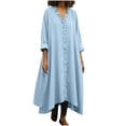 thumbnail image 3 of Aboser Womens Oversized Linen Dresses Loose Fit Long Sleeve Dress Casual Ruffle Trim Tunic Dresses Solid Color V Neck Maxi Dress, 3 of 9