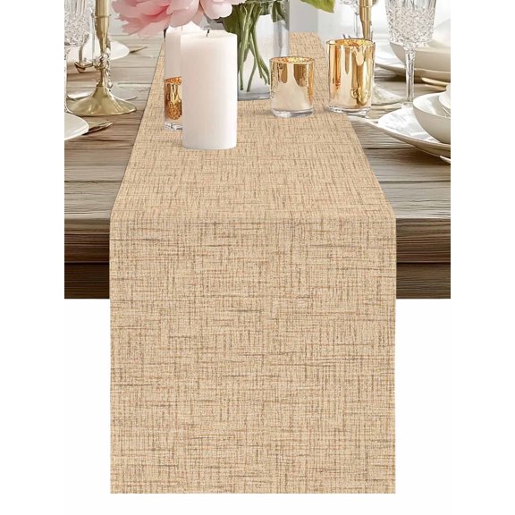 Table Runner Khaki Linen Texture Table Runners Grain Solid Color Cotton Linen Dresser Scarf Kitchen Dining Table Decor for Holiday Party Home Decor 13x72 Inch
