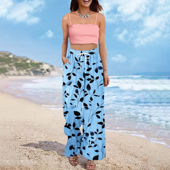 Women's 2026 Summer Wide Leg Palazzo Pants High Waisted Flowy Pockets Spring Casual Lounge Boho Beach Trousers Dark Blue 2XL
