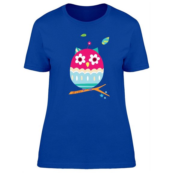Folk Colored Owl On Branch T-Shirt Women -Image by Shutterstock, Female Small