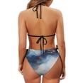 thumbnail image 6 of Uourmeti Women's Halter Neck Two-Piece Triangle Bikini - Blue Gold Marble Abstract Print, Quick Dry, Tie Side - Perfect for Beach Vacation & Pool Party, 6 of 9