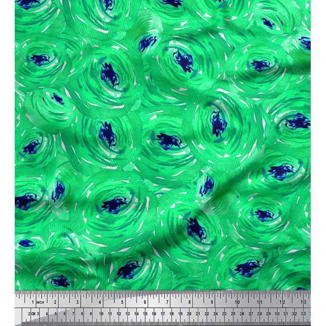 Soimoi Green Silk Fabric Watercolor Floral Decor Fabric Printed BTY 42 Inch Wide