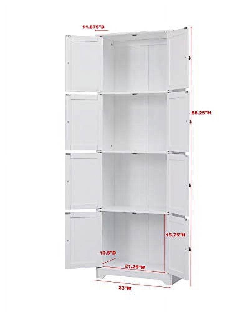 Kings Brand Furniture Lyons 4-Tier 68" Kitchen Pantry Storage Cabinet with 8 Doors, White, 23" W x 11.875" D x 68.25" H