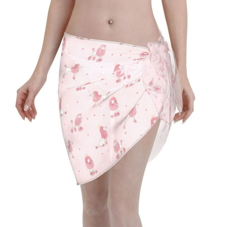 Qekee Poodle Dog Women s Short Sarongs Cover Ups Sheer Bikini Wraps for Swimwear