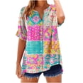 thumbnail image 2 of JTZGDY Linen Shirts for Women Casual Short Sleeve Tie Dye Gradient Color Print Button Down V Neck Graphic T-Shirts Trendy Bleached Beach Vacation Tees Tops Pink#04 XXL, 2 of 5