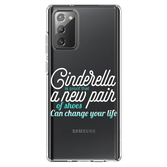 DistinctInk Clear Shockproof Hybrid Case for Samsung Galaxy Note 20 (6.7" Screen) - TPU Bumper Acrylic Back Tempered Glass Screen Protector - Cinderella New Pair of Shoes Can Change Your Life