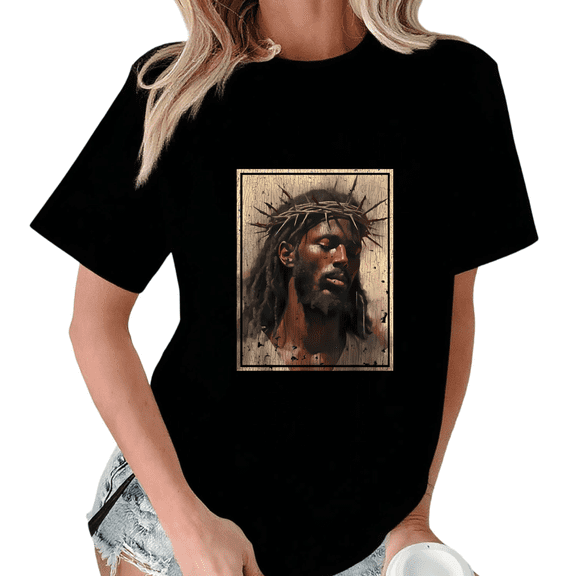 Black Print T-Shirt Graphic Tees Shirts S-5XL Christian Faith Jesus Print Inspirational Spiritual Daily Tops