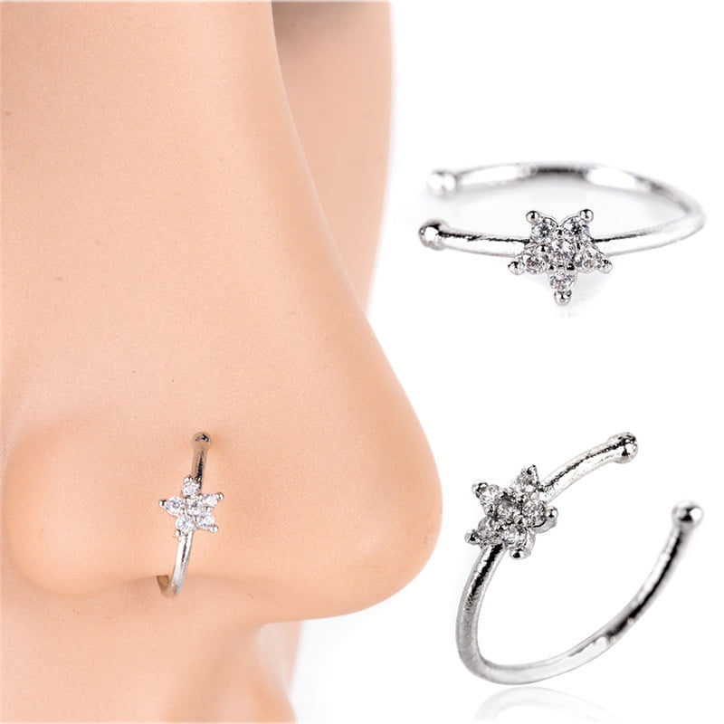 1X Hot Nose Ring Ear Hoop Tragus Cartilage Earring Crystal Stainless Steel