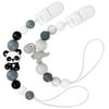 Pacifier Clip Holder, Silicone Teether Clip Toy, Baby Pacifier Soothie with Clip for Baby - 2 Pack, Black Grey