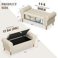 thumbnail image 2 of Storage Ottoman Bench for Bedroom, 51" Upholstered Bench with Rolled Arms and Vintage Rivets for Living Room, Full & Queen Leather Storage Bench with Button for Entryway, Beige+Nature Legs, 2 of 8