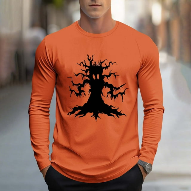 Handshe Mode Homme Décontracté Imprimé Sport Manches Longues Col Rond Blouses Chemises - Blouse Homme avec Tissu Respirant, Costumes Halloween Homme Adulte