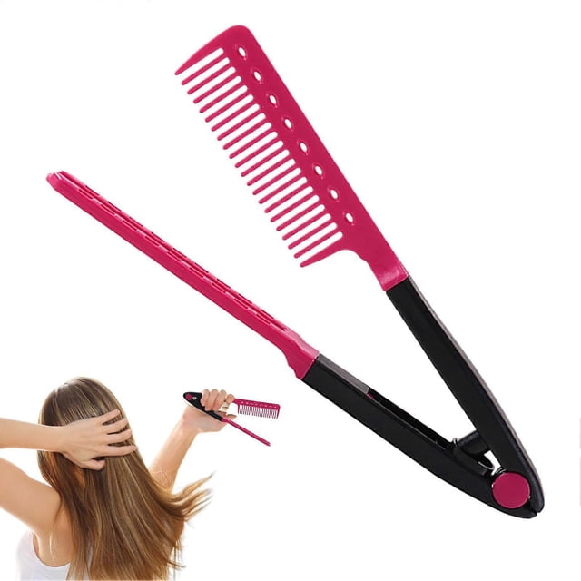 Hair Straightener Brush V Shaped Comb for Effortless Hair Styling TravelFriendly Hot Pink