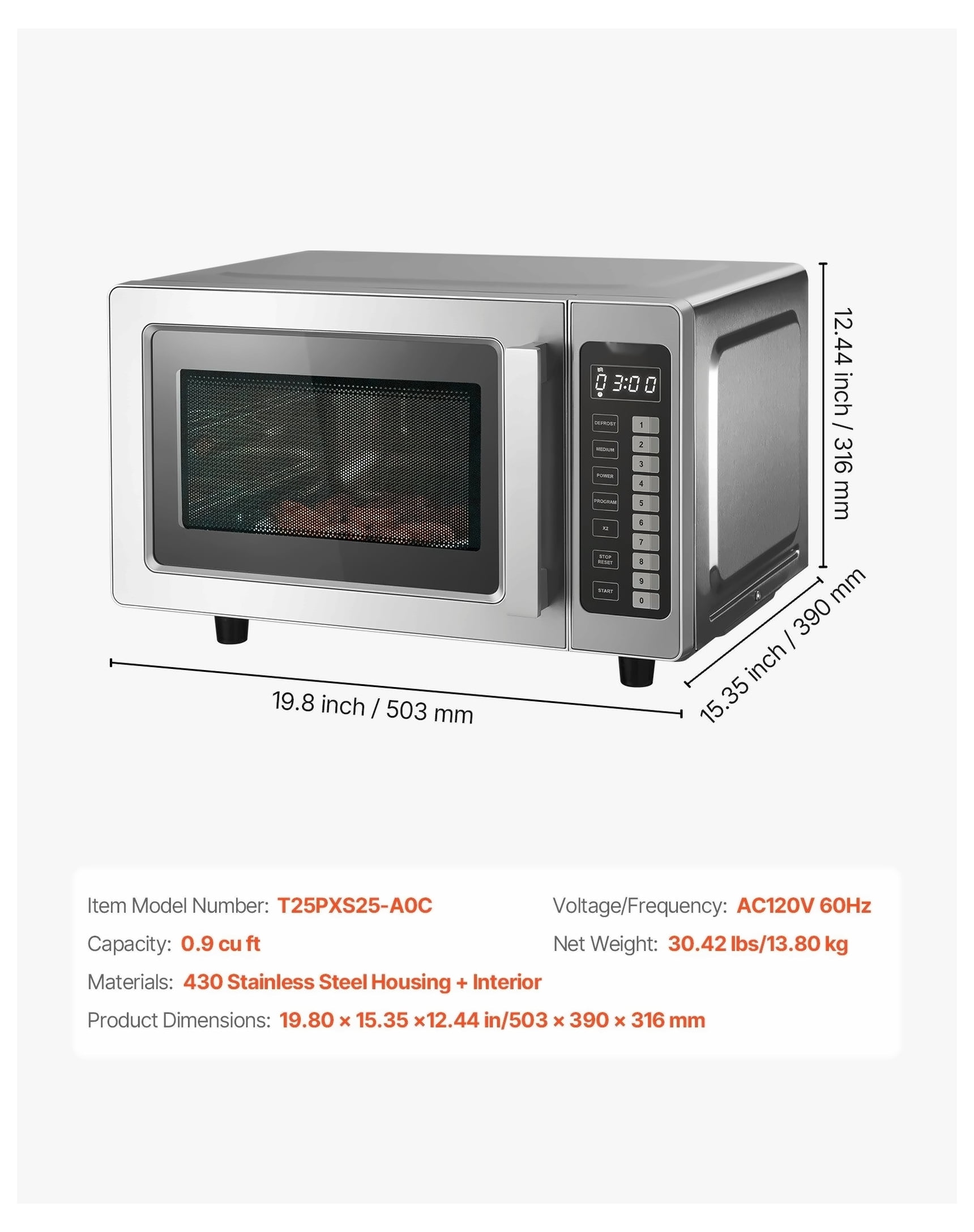 Countertop Microwave Oven, 0.9 Cu Ft 1000W, Stainless Steel Digital Microwave with Touchscreen, 10 Presets, 5 Levels, Multi-Lock for Commercial & Home Use