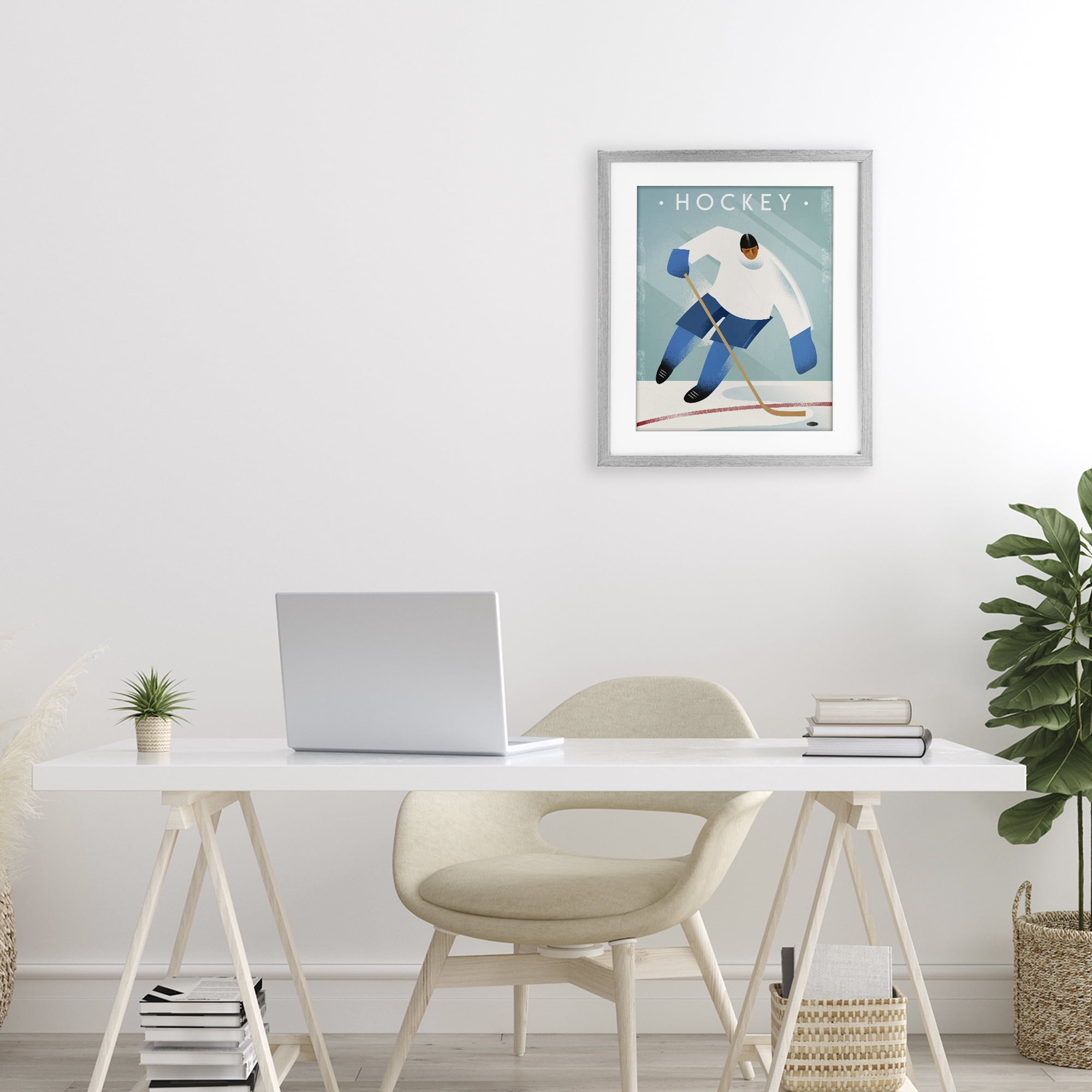 Stupell Industries Vintage Hockey Player Gray Framed Print Under Glass, design by Martin Wickstrom