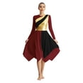 thumbnail image 2 of CHICTRY Adult Praise Dance Dress Long Sleeve Metallic Color Block Worship Dancewear Black&Burgundy S, 2 of 6