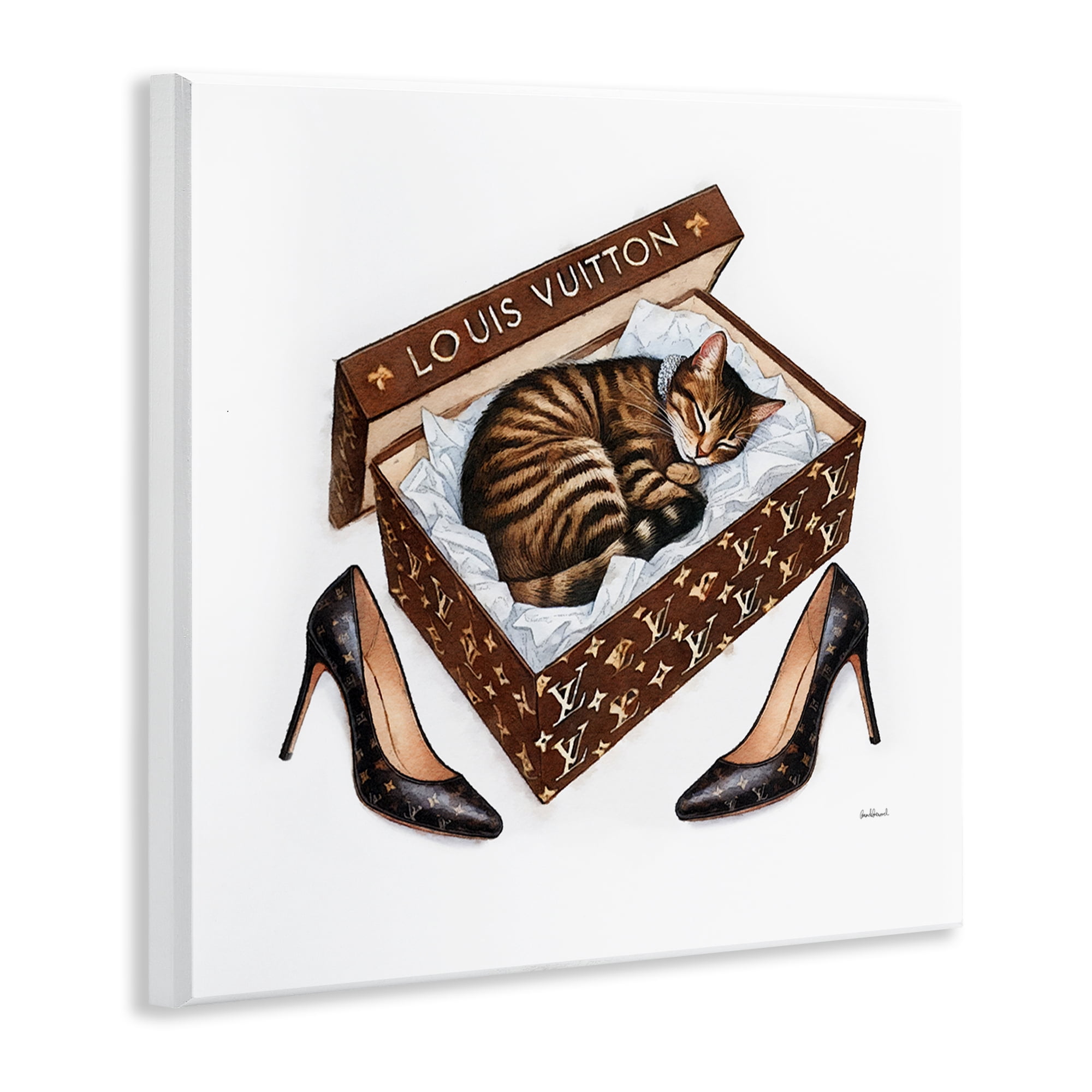 Stupell Industries Sleeping Cat in Shoebox Animals Painting Unframed Art Print Wall Art, 12 x 12