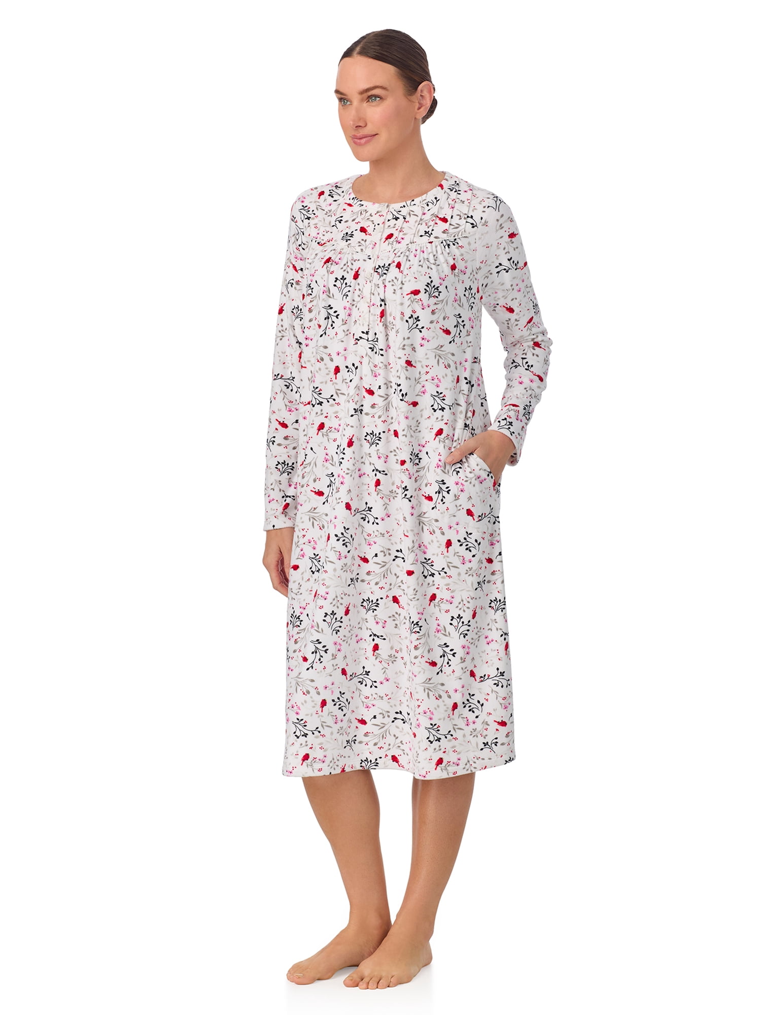 Aria Women’s Long Sleeve Strech Velour 44" Sleepwear Gown, Sizes S-4X