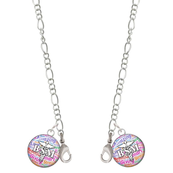 Silvertone Domed Multi Color BSM Silvertone Face Mask Necklace