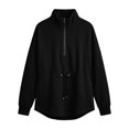 thumbnail image 5 of Women's Adjustable Drawstring Waist Sweatshirt Oversized Half Zip Stand Collar Long Sleeve Tunic Tops Loose Fit Casual Pullover Jackets Black, 5 of 7