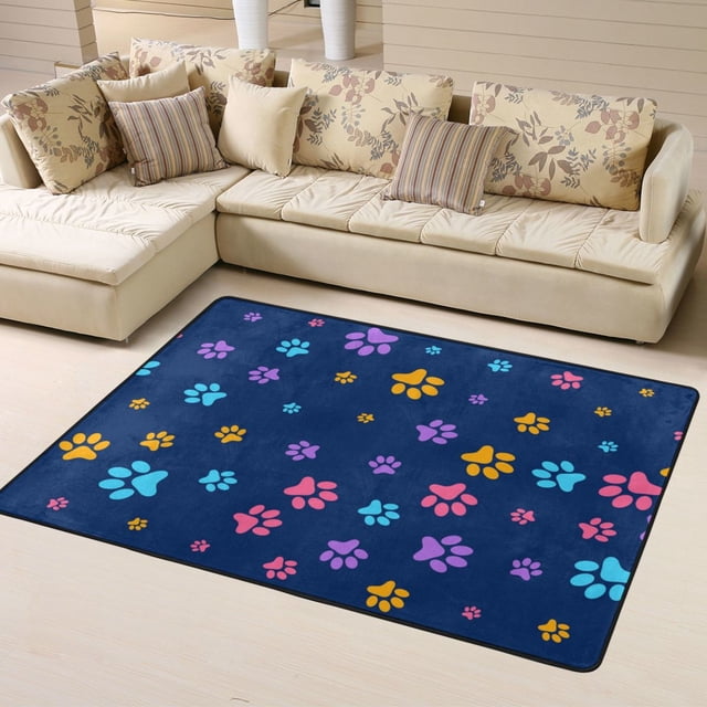 DouZhe Cute Pet Dog Cartoon Paw Pattern Area Rugs Non-Slip Machine Washable Floor Mat, Style Carpet Doormat, 63x48 inches
