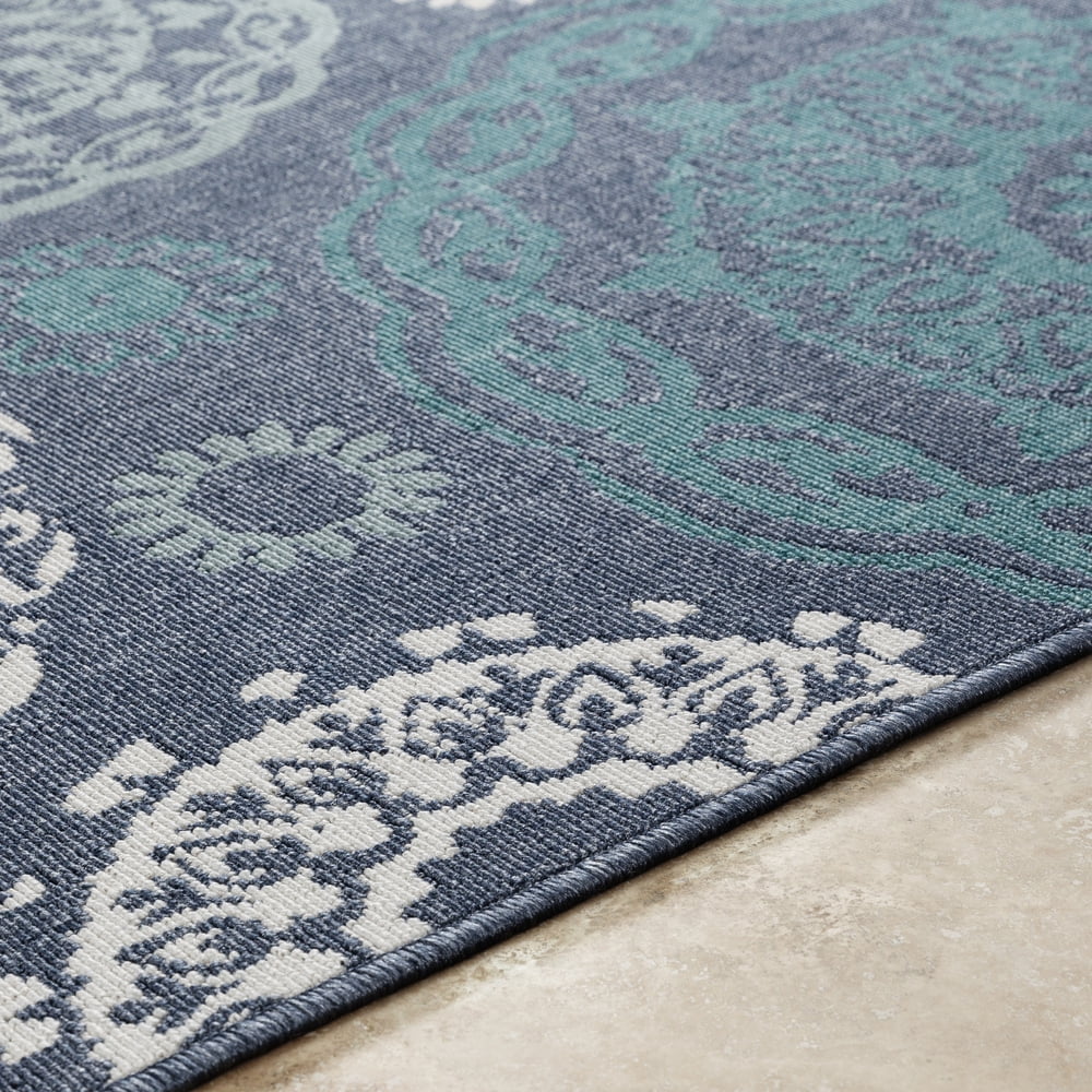 Livabliss Outdoor Rugs, 9x13 Alfresco Cottage Blue Area Rug for Patio, Porch, Deck, Backyard, Waterproof Indoor Outdoor Carpet (8'10" x 12'10")