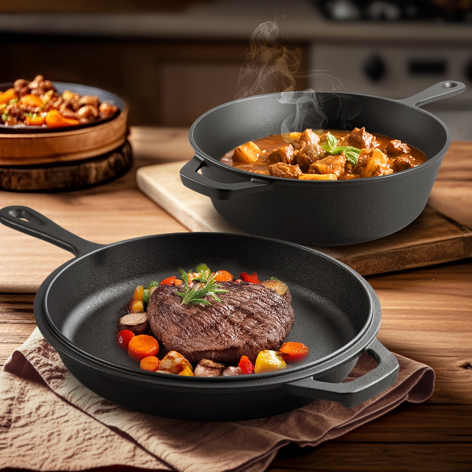 Bruntmor Large Covered 2 In 1 Double Dutch Oven And Domed Skillet