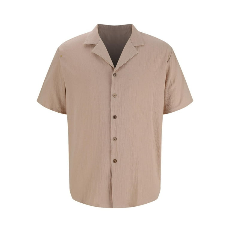 COOFANDY Men's Cuban Guayabera Shirt - Short Sleeve Casual Button Down For Summer & Beach, Light Tan