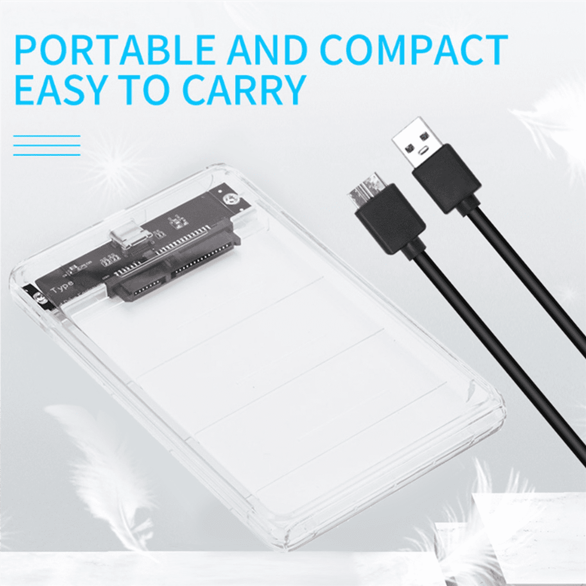 2X USB3.0/Type-C HDD Enclosure of 2.5 Inch Case SSD SATA3 to USB 3.0 Transparent HDD Box USB C HDD Case 5Gbps