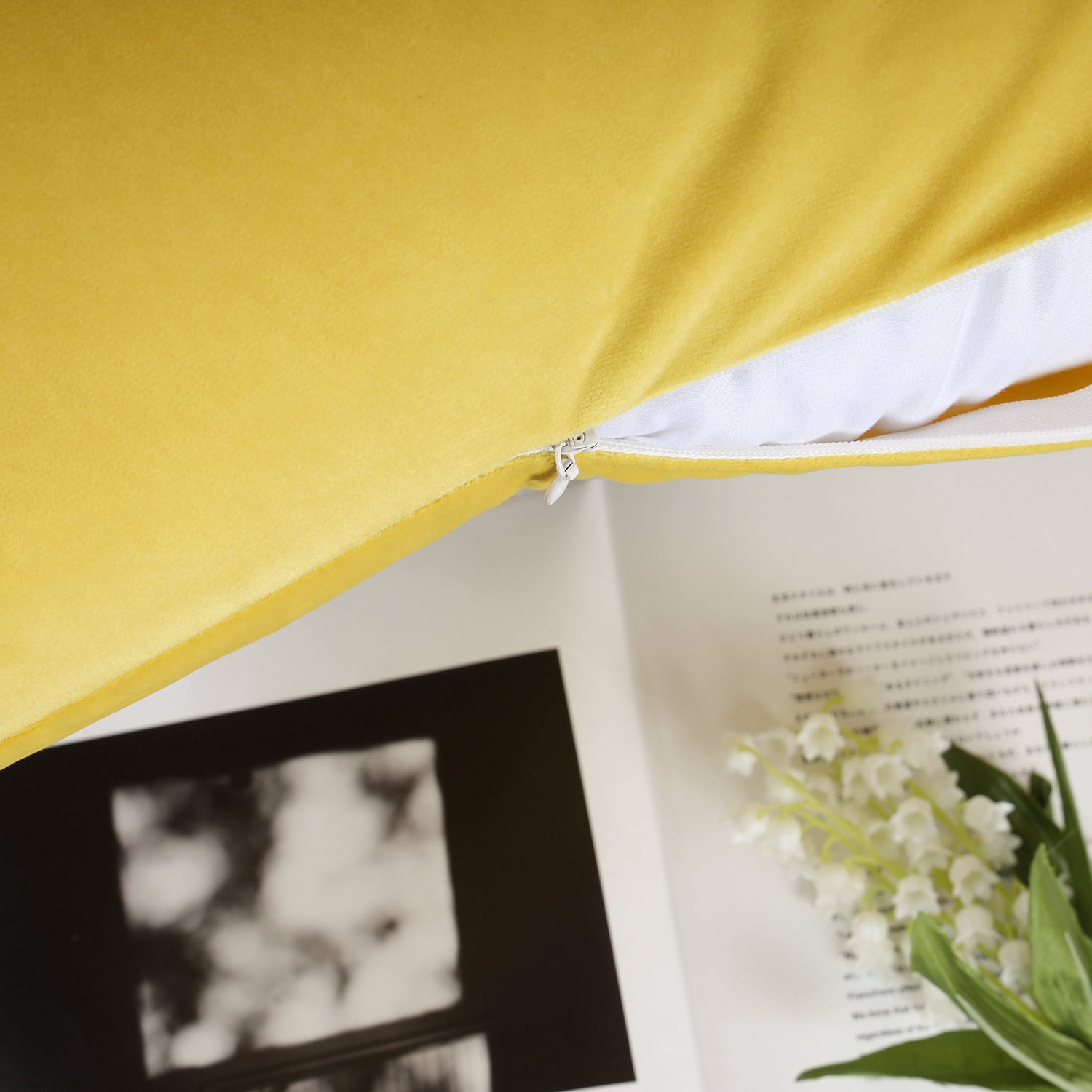 Phantoscope Feather Velvet Decorative Throw Pillows, 18 x 18 in, Yellow, 2 Pack