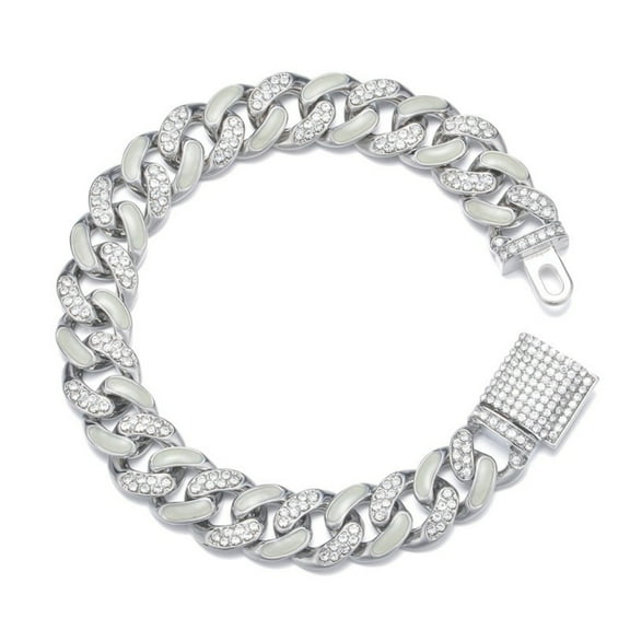FEEL STYLE Male Zircon Fluorescence Cuban Chain Bracelet for Men Women 12MM 7"