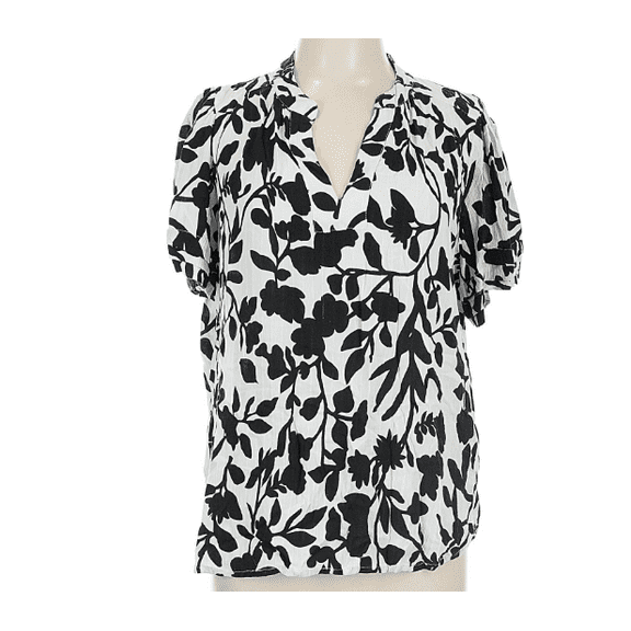 Well worn Womens Blouse, V-Neck, Black/White, Medium