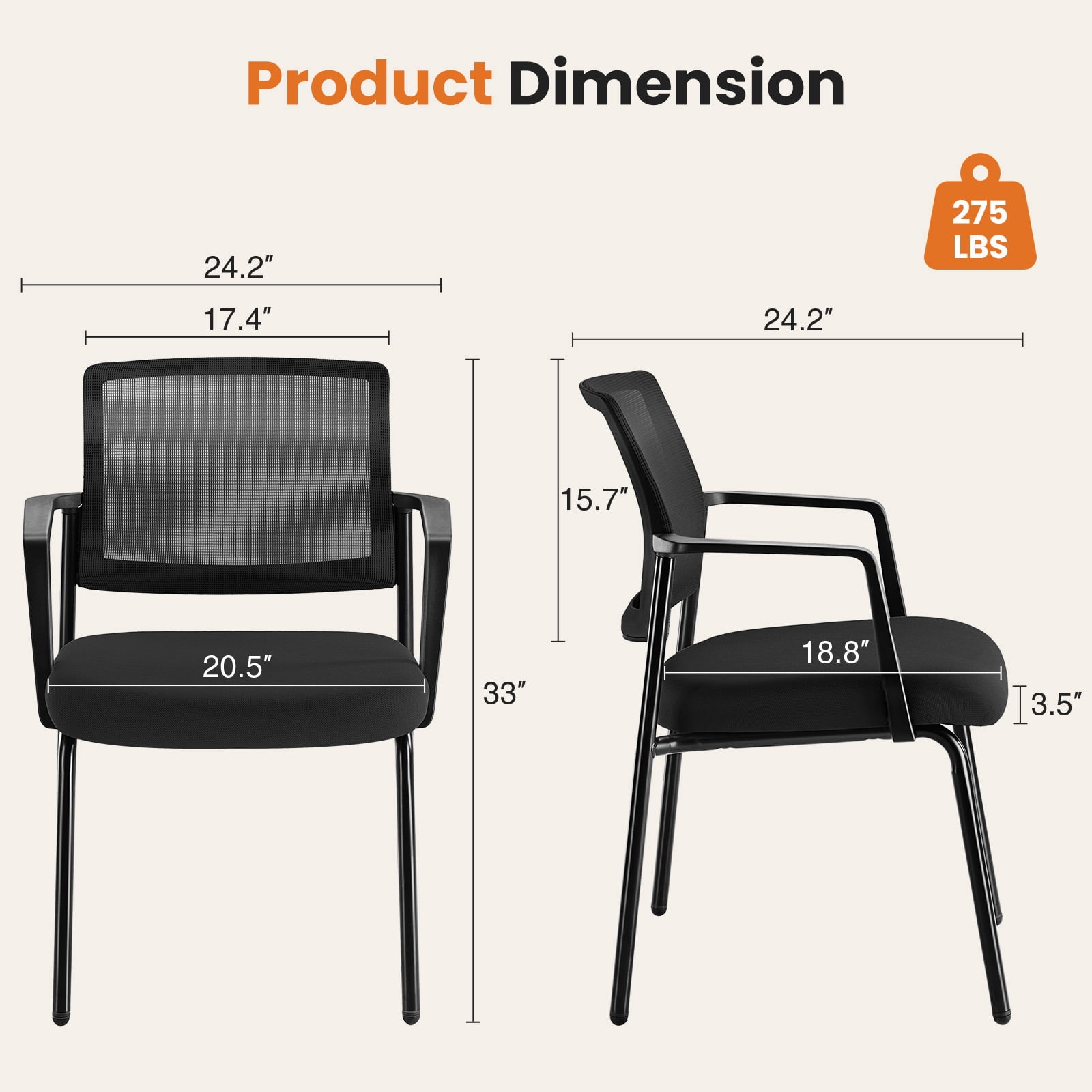 YYAo Mesh Back Stacking Task Chair with Upholstered Fabric and Sturdy Metal, Office Chair Ergonomic Desk Chair for Home Ofiice, Living Room, Study Room, Bedroom, Black