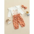 thumbnail image 3 of Kiapeise Newborn Infant Baby Girls Clothes Set Auntie Saying Letter Rompers Floral Daisy Pants Headband, 3 of 9