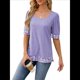 thumbnail image 2 of Camiseta de Verano para Mujer, Estilo Casual, de Corta y Cuello Cuadrado, Holgada, con Estampado de Vaca y Bloques de Color. Púrpura M, 2 of 9
