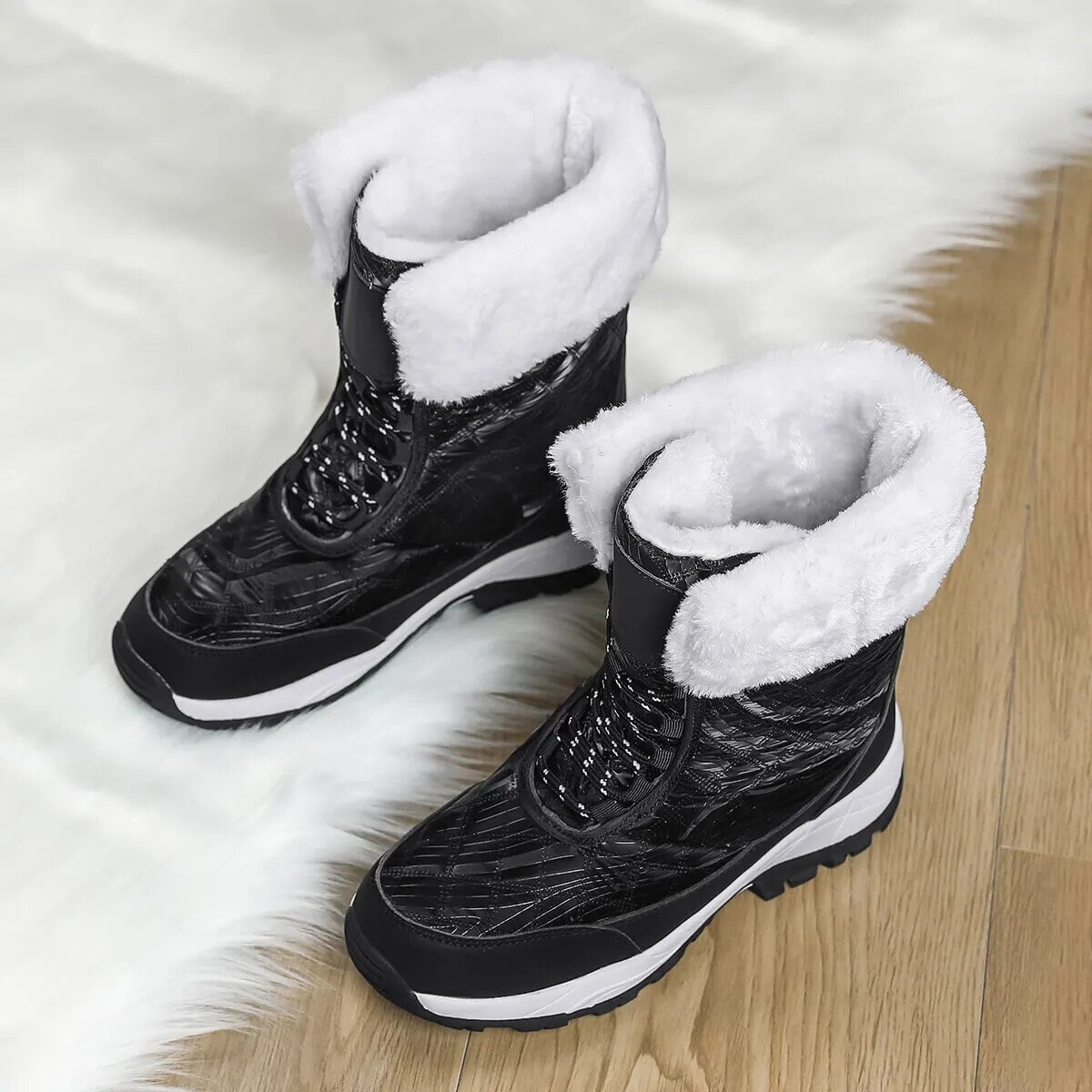 New Winter Hot Explosive Fashion Casual Snow Cotton Boots With Wool Thickened In Warm Increase Waterproof Non Slip Grip Outsole black 12 37