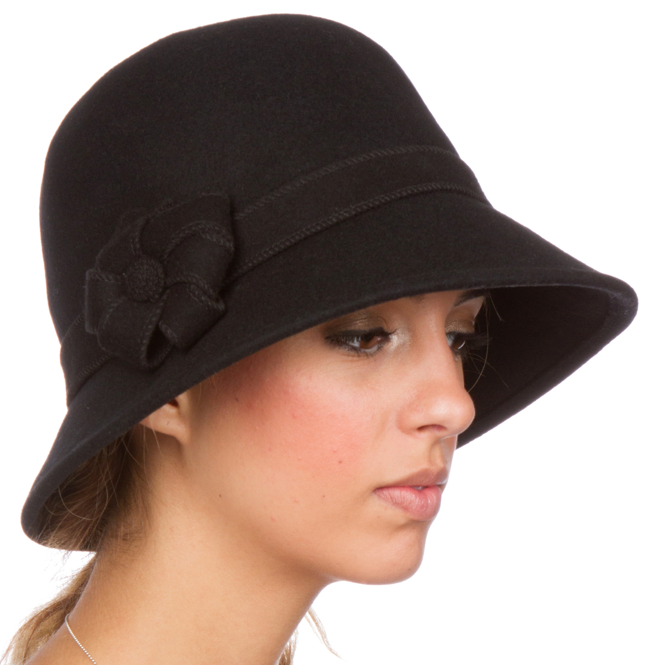 Sakkas Molly Vintage Style Wool Cloche Hat - Black - One Size - Walmart.com