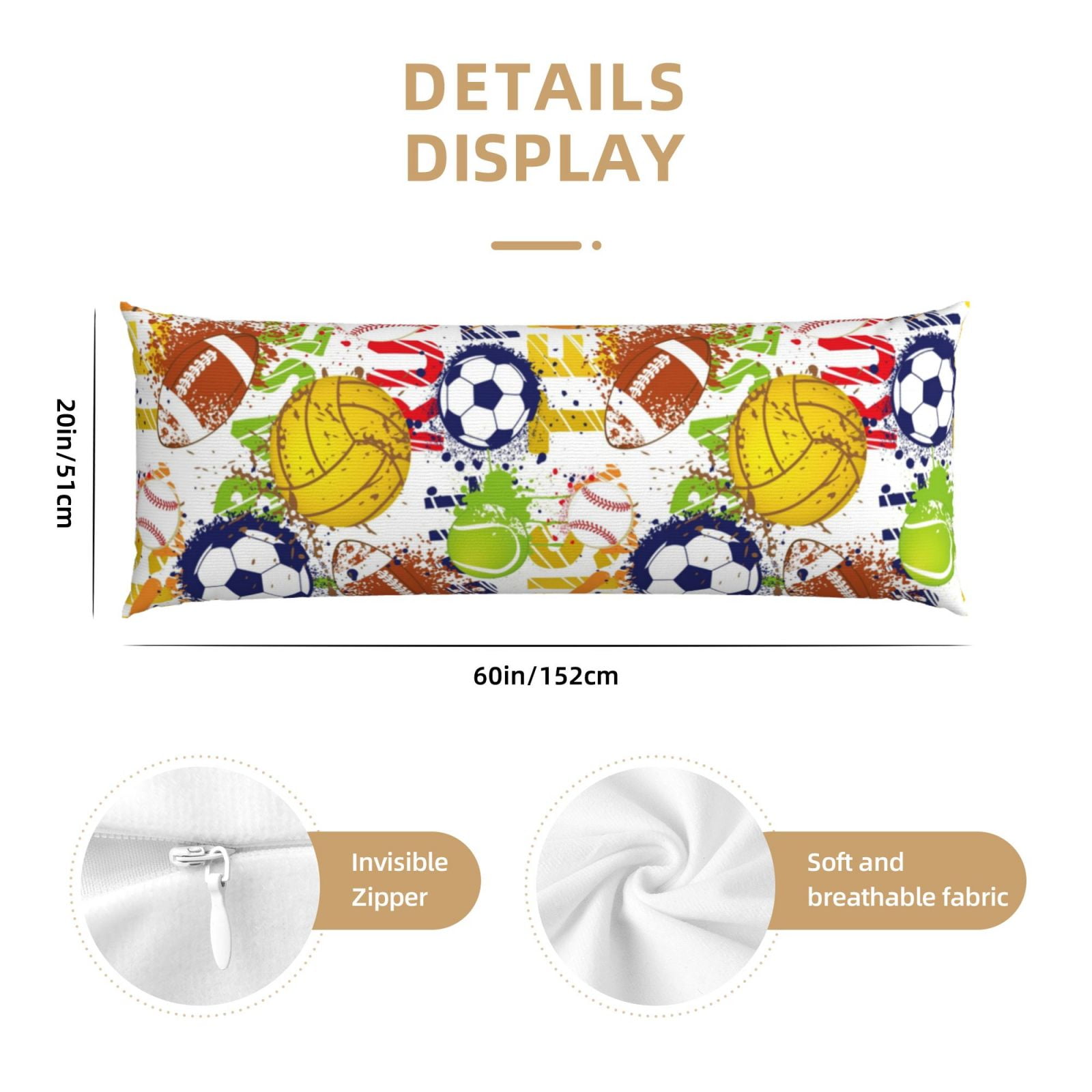 Naloa Balls Super Soft 20x60 Body Pillow Case,Long Side Hidden Zipper（PILLOWS ARE NOT INCLUDED）