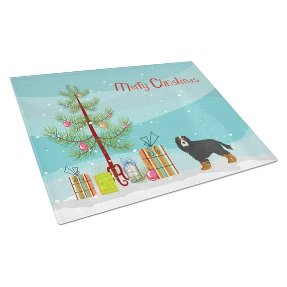 Cavalier King Charles Spaniel Tricolor Christmas Tree Glass Cutting Board Large