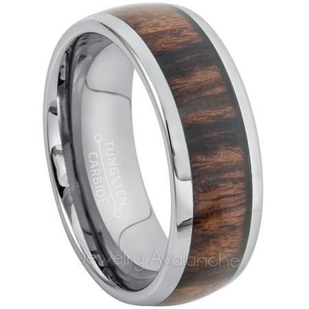 Jewelry Avalanche - Dome Tungsten Ring with Rosewood Inlay - Mens ...