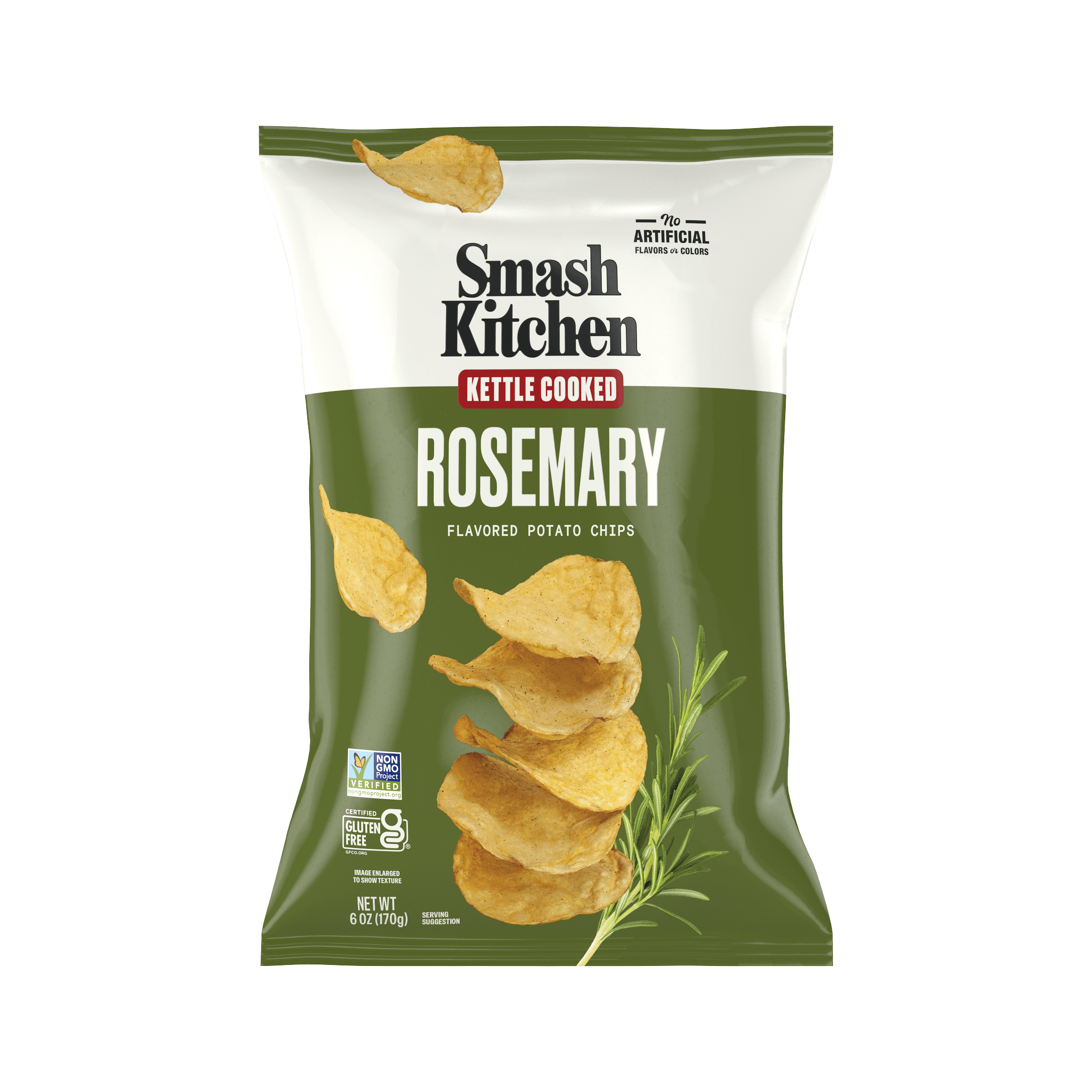 (6 pack) Smash Kitchen Rosemary Non-GMO Kettle Chips, 6 oz