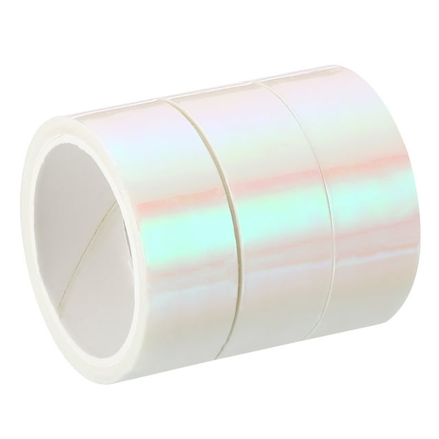 Unique Bargains 15mmx5m Holographic Tape Adhesive Metallic Foil Masking Sticker, White 3 Roll