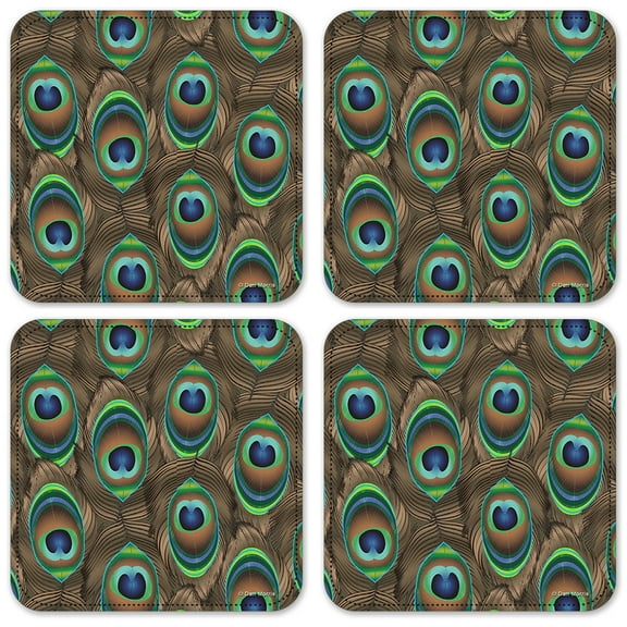 Vinyl Drink Coasters - Set of 4 - Peacock Feathers - Image by Dan Morris