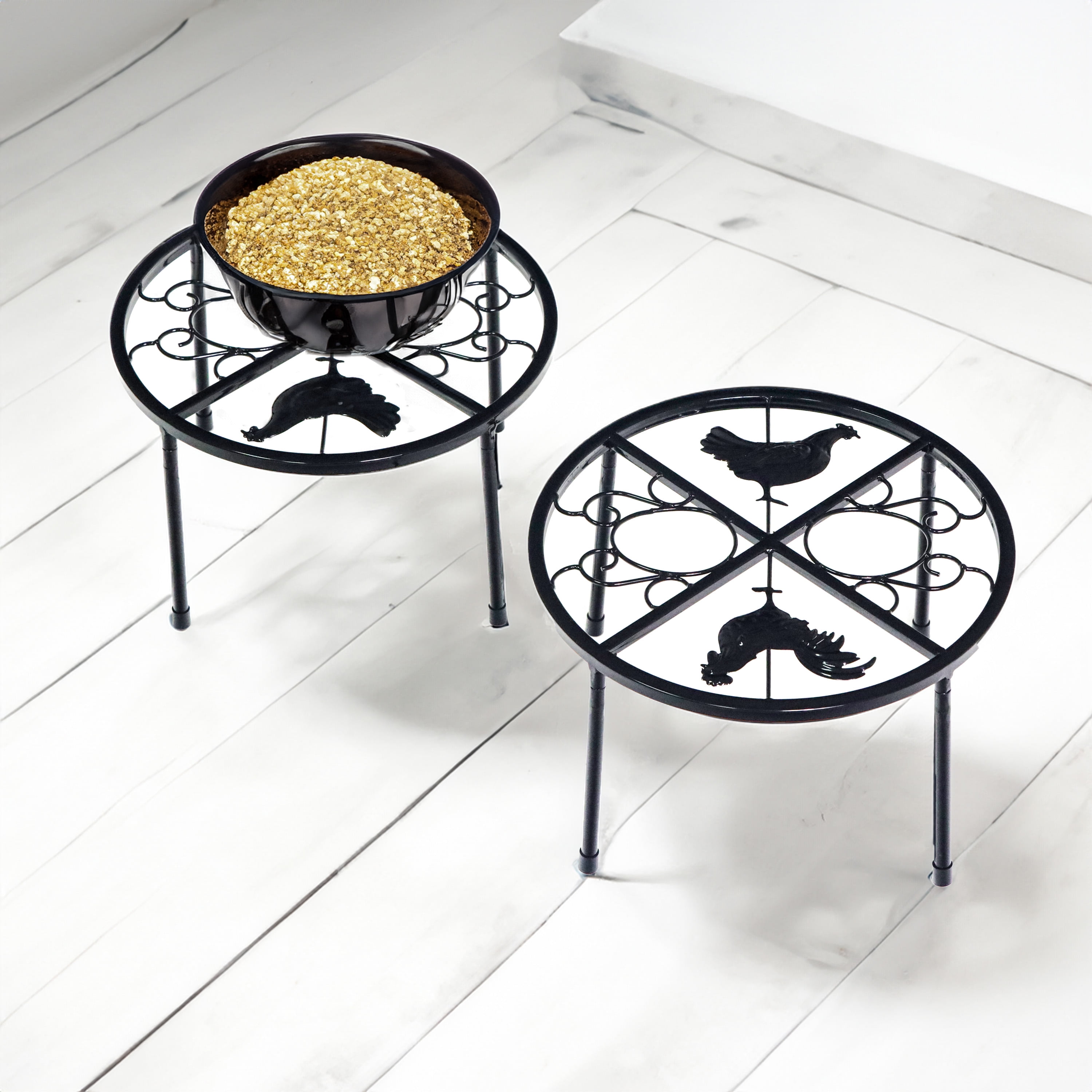 Chicken Feeder Metal Water and Feed Stand (Set of 2)