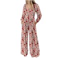 thumbnail image 2 of Wancir Womens Fashion Loose Long Sleeve Print Pockets Wide Leg Jumpsuit, 2 of 8