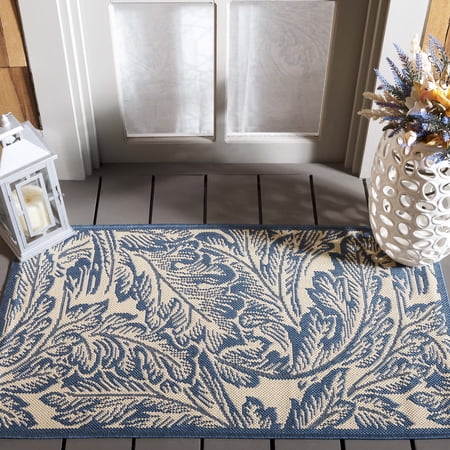 Safavieh Courtyard Connie Floral Indoor/Outdoor Area Rug  Natural/Blue  2 7  x 5