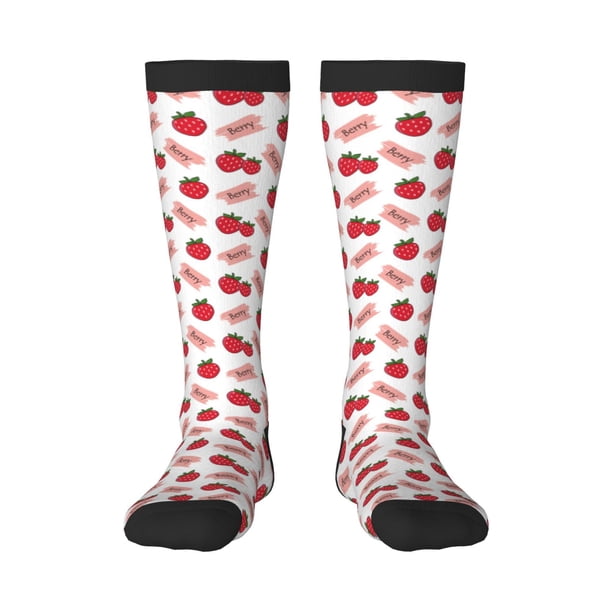 Fotbe Strawberry Calcetas Divertidas Estampadas para Hombre y Mujer, Calcetas de Algodón hasta la Rodilla para Caminar, Correr, Enfermería y Embarazo